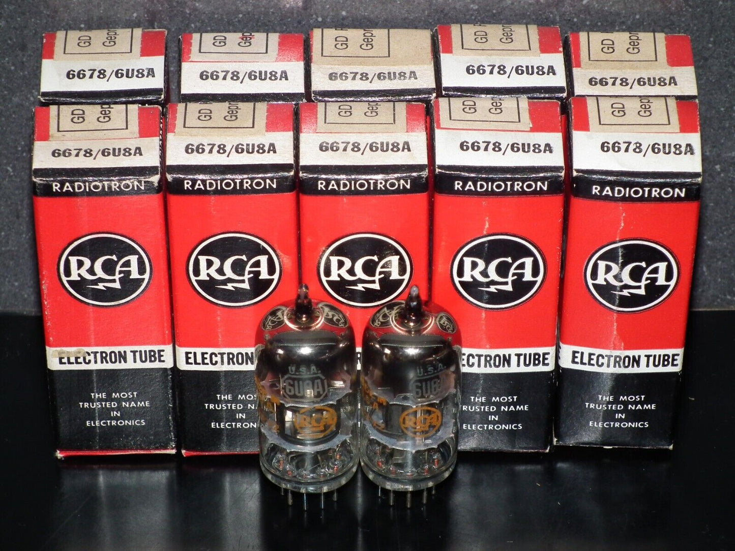Platinum matched pair 6678 RCA 6U8A NOS NIB 6GH8A ECF82 6EA8 Black Anodes