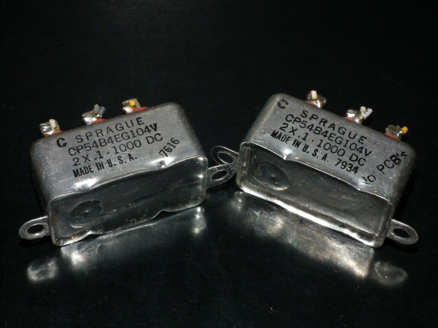 Two (2 pcs) RARE PIO Capacitors 2 x 0.1mfd 1000V 2 x 0.1u Sprague USA