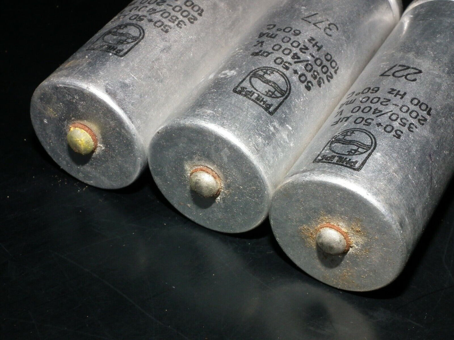 NOS vintage Philips electrolytic can capacitor 50 + 50 mfd 400V made back in 60s