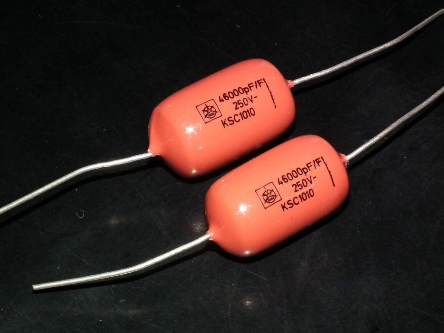 Two polystyrene capacitors 46000pF 0.046uF 250V ISKRA SIEMENS 1974 HI End Tube