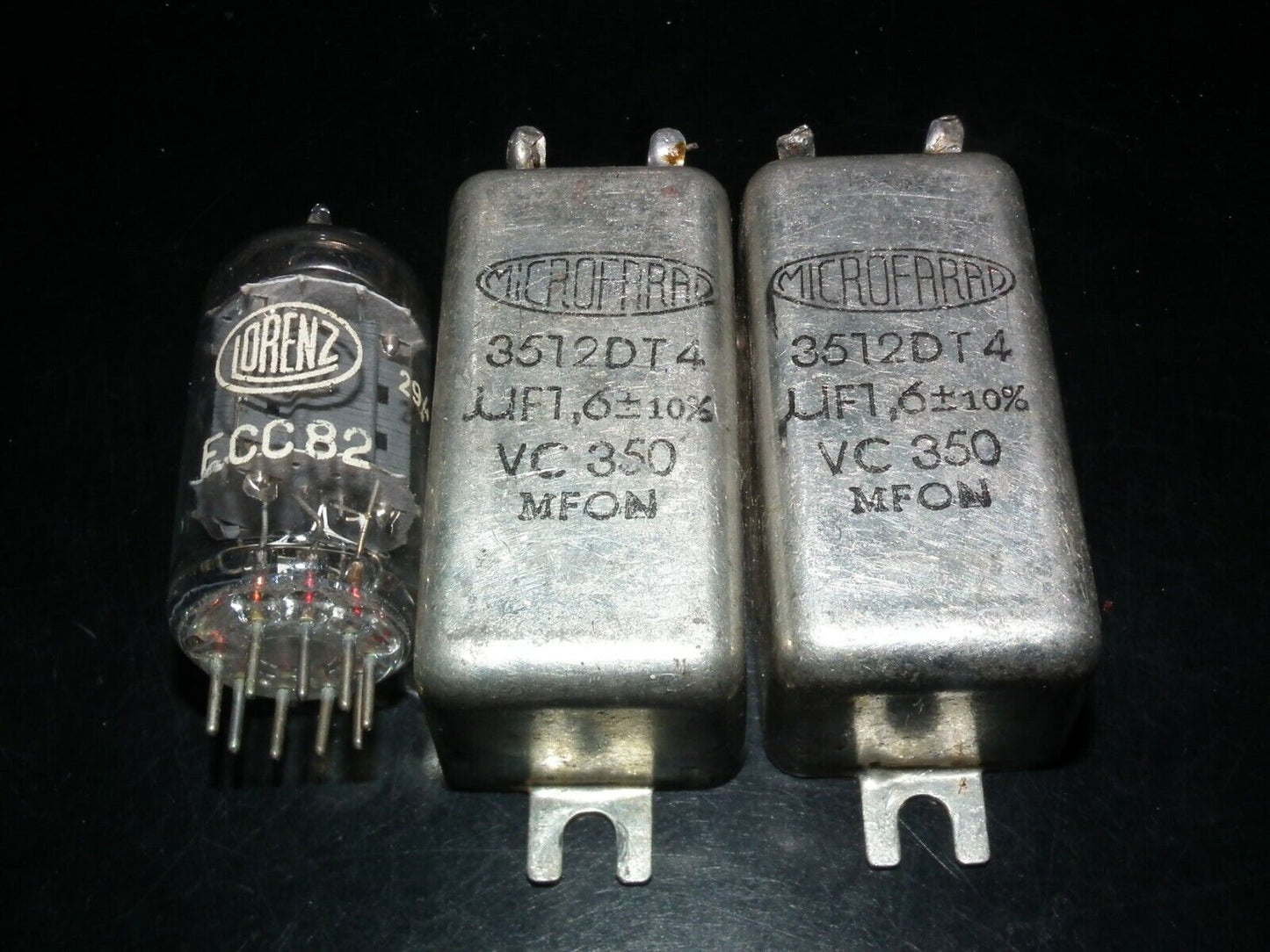Two vintage PIO capacitors 1.6uF 350V MICROFARAD perfect for tube audio glass