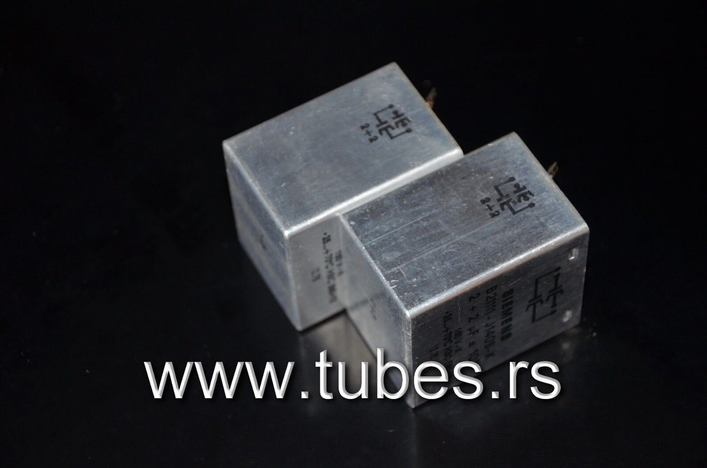 Two vintage Siemens PIO capacitors 2x2 uF 160V Klangfilm Made in West Germany