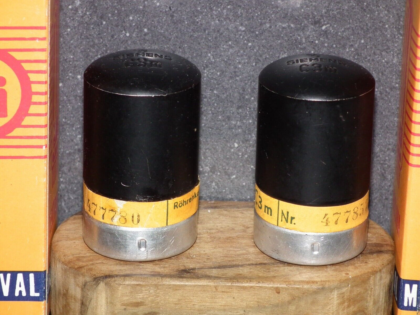 Matched pair C3m Siemens, used, tested NOS. Rare Engraved Tops! Close numbers.