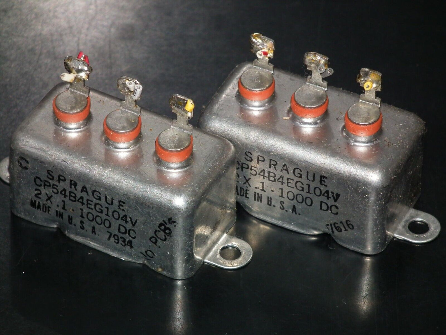 Two (2 pcs) RARE PIO Capacitors 2 x 0.1mfd 1000V 2 x 0.1u Sprague USA