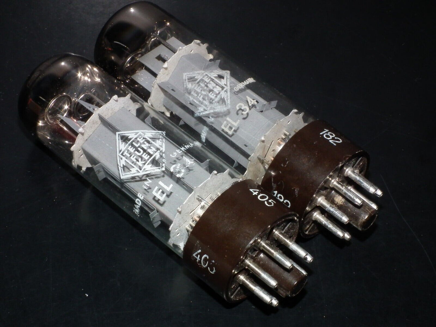 EL34 Telefunken OO Getter Brown Base NOS NIB Platinum Matched Pair Ulm W.Germany