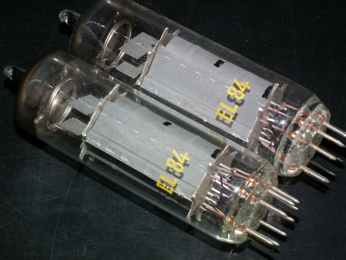 EL84 6BQ5 RFT Germany - NOS platinum matched pair early 60s - RARE WELDED PLATES