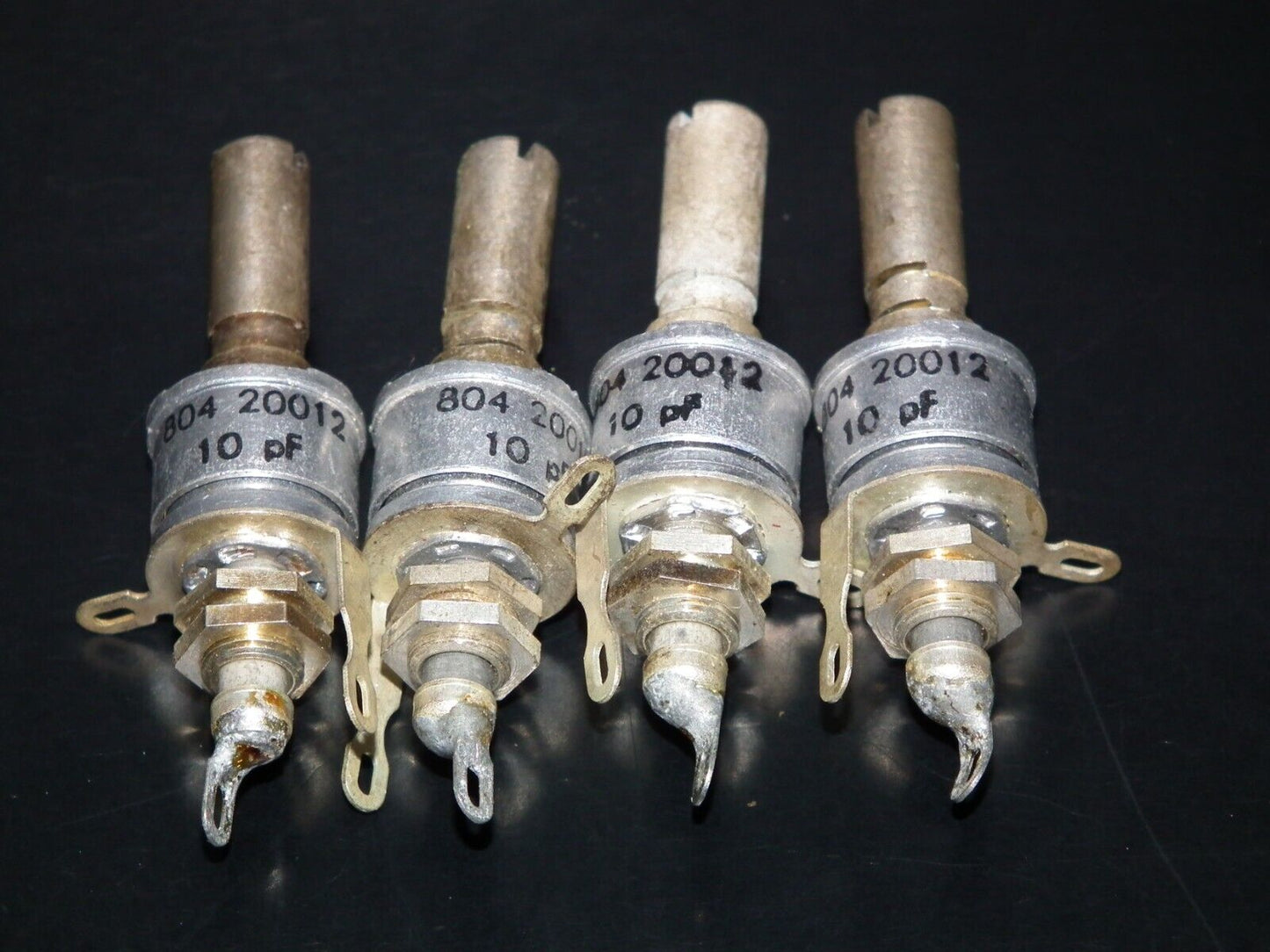 Two (2) NOS Beehive 2pF - 10pF variable trimmer capacitors - tubular piston caps