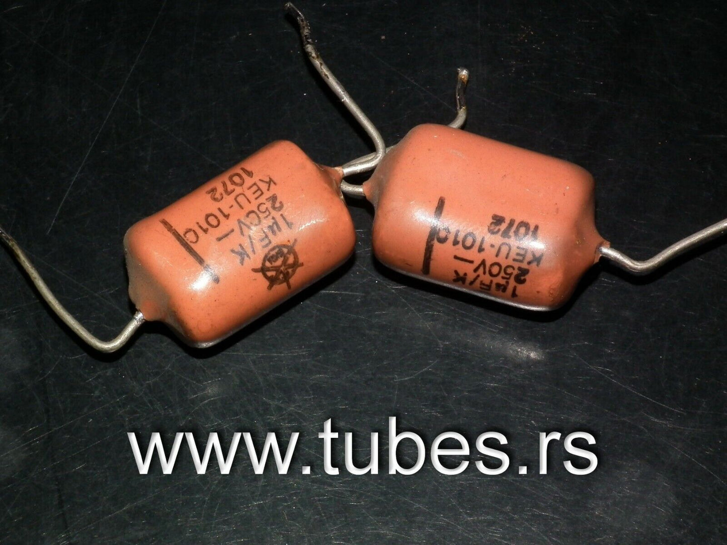 Two vintage capacitors 1mfd / 250V 1uF 250V ISKRA KEU 1972