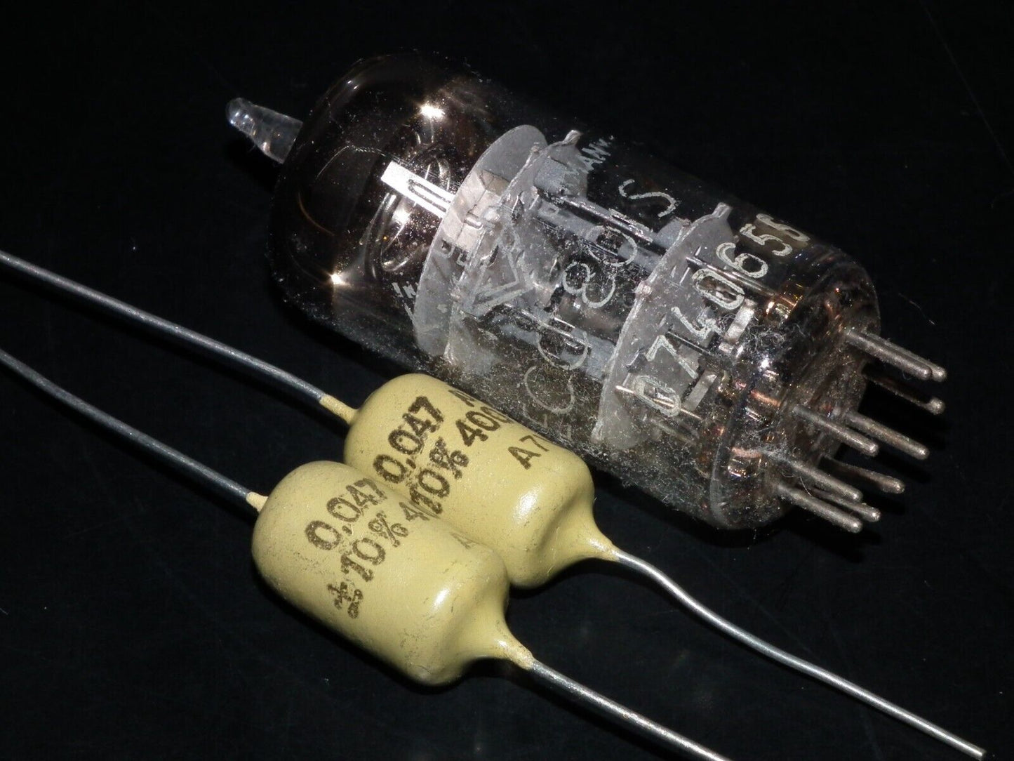 Two vintage Mullard Mustard Capacitors 0.047mfd / 400V (47nF) Marshall,Fender