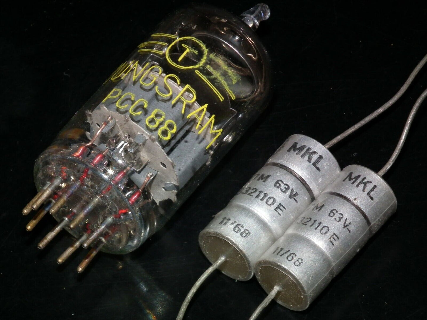Two NOS vintage Siemens MKL Capacitors 4.7mfd 63V Klangfilm West Germany 1968