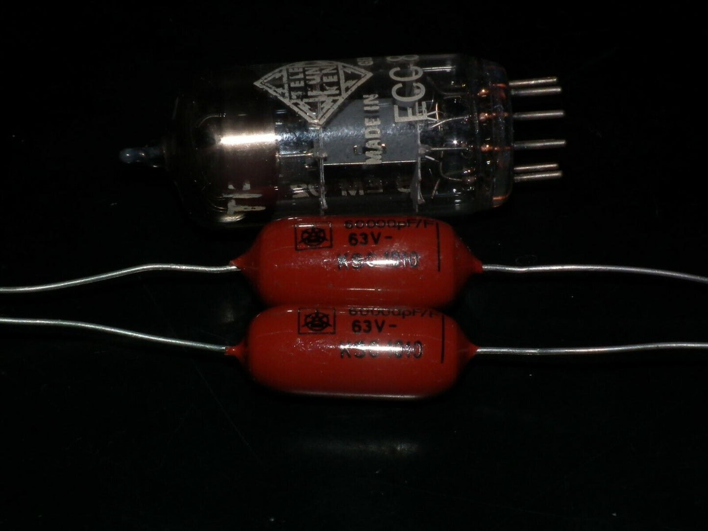Two polystyrene capacitors 60000pF 0.060uF 63V ISKRA SIEMENS HI End Tube
