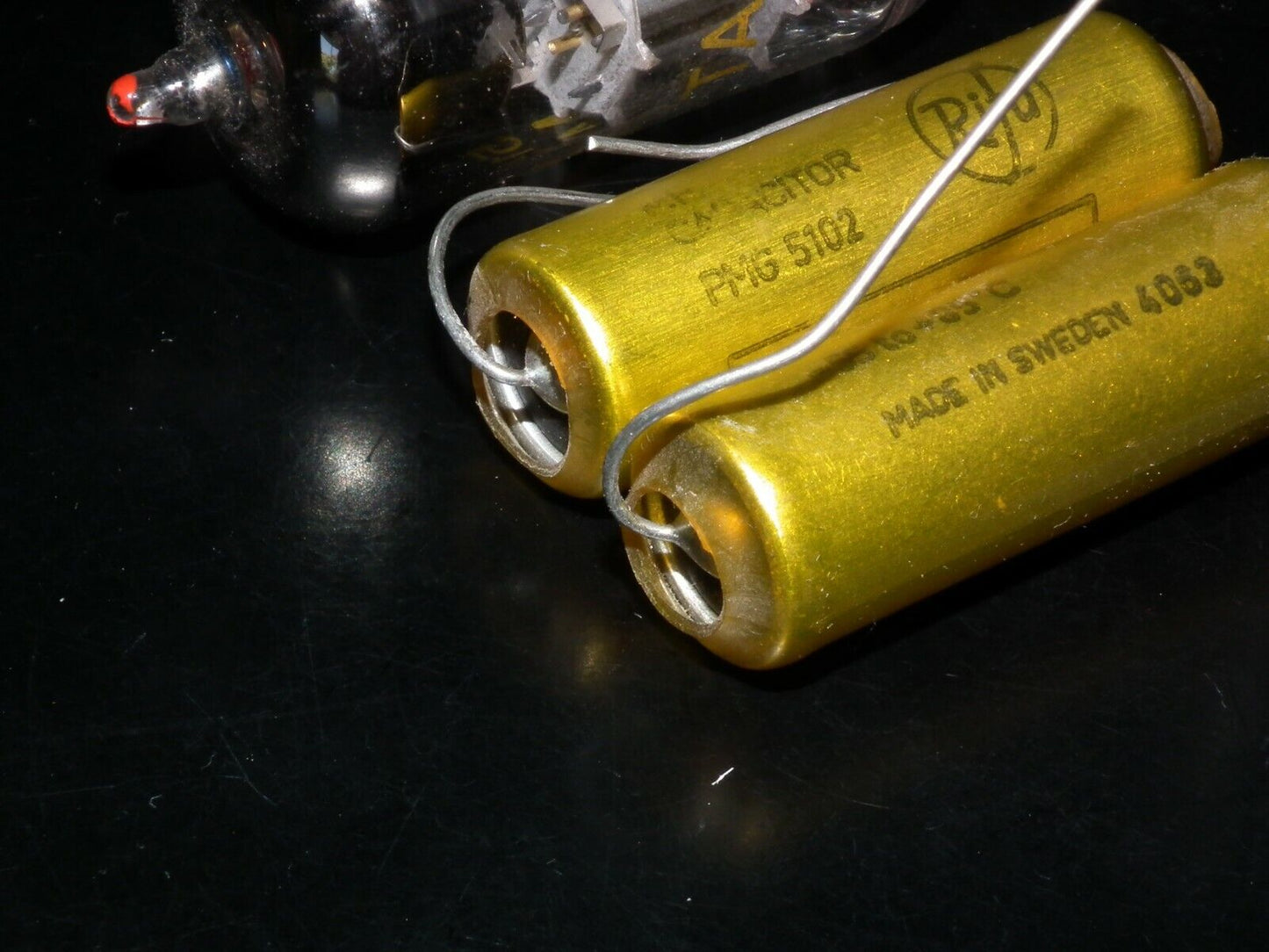 Two vintage NOS MP capacitors 0.5 uF 250V Rifa Sweden PIO Paper in oil capacitor
