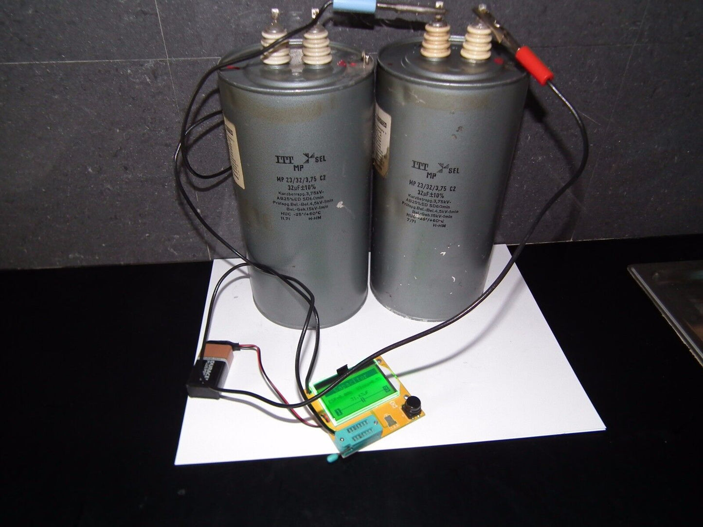 Two vintage ITT PIO capacitors 32 uF / 3.75KV 32mfd / 3.75KV W. Germany 1971