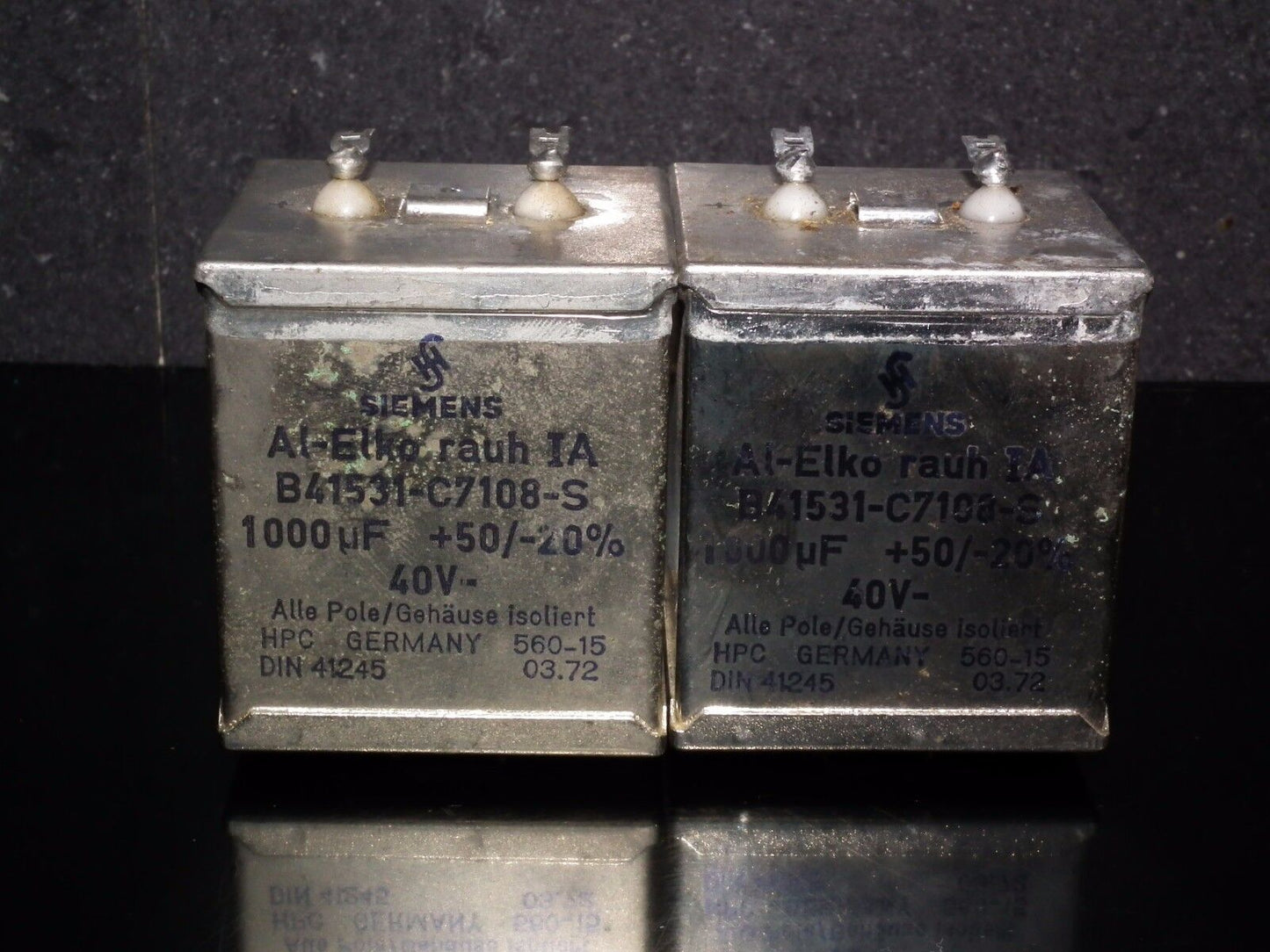 Two vintage Siemens Elko rauh capacitors 1000uF 40V NOS 1972 hi-end tube audio