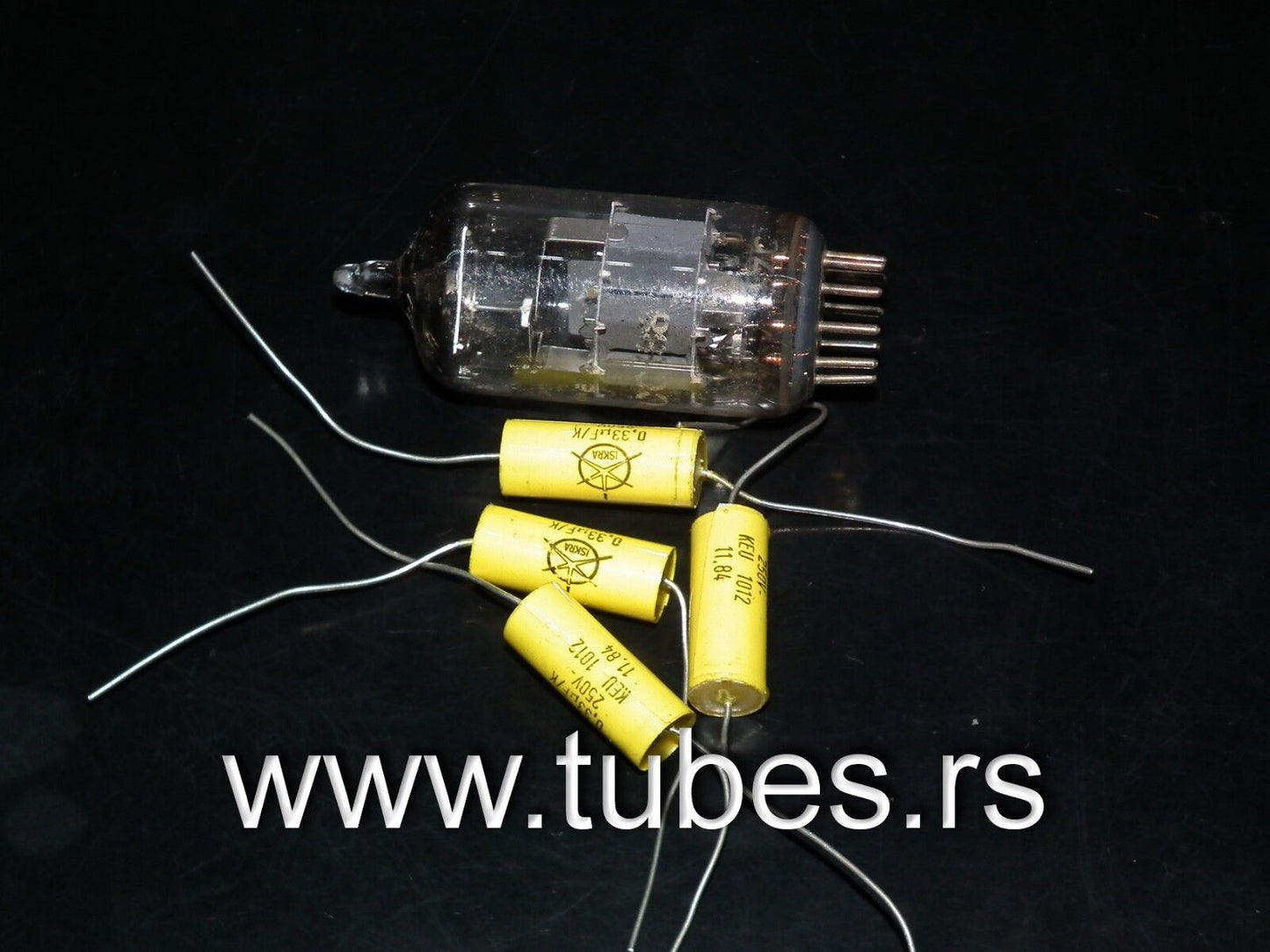 Four vintage ISKRA KEU capacitors 330nF 250V NOS Made in Yugoslavia in 1984