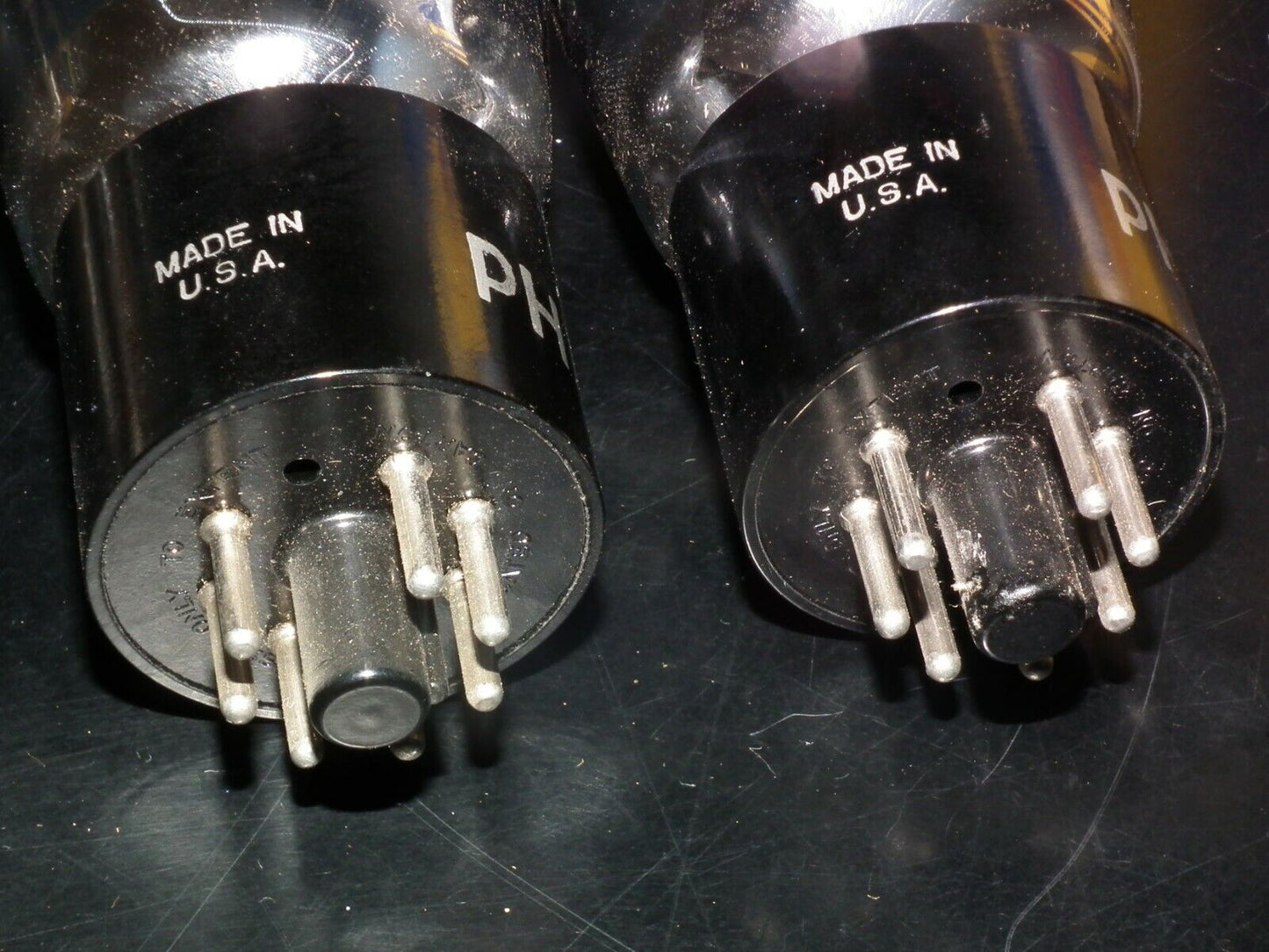 6F6G Philips USA Platinum Matched Pair NOS NIB Black Coated Old Type flat getter