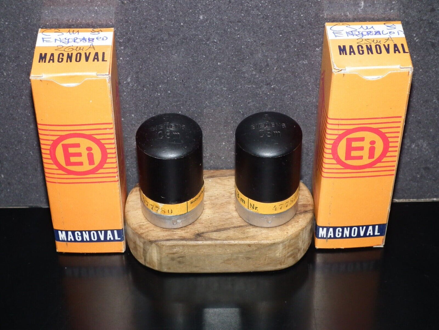 Matched pair C3m Siemens, used, tested NOS. Rare Engraved Tops! Close numbers.