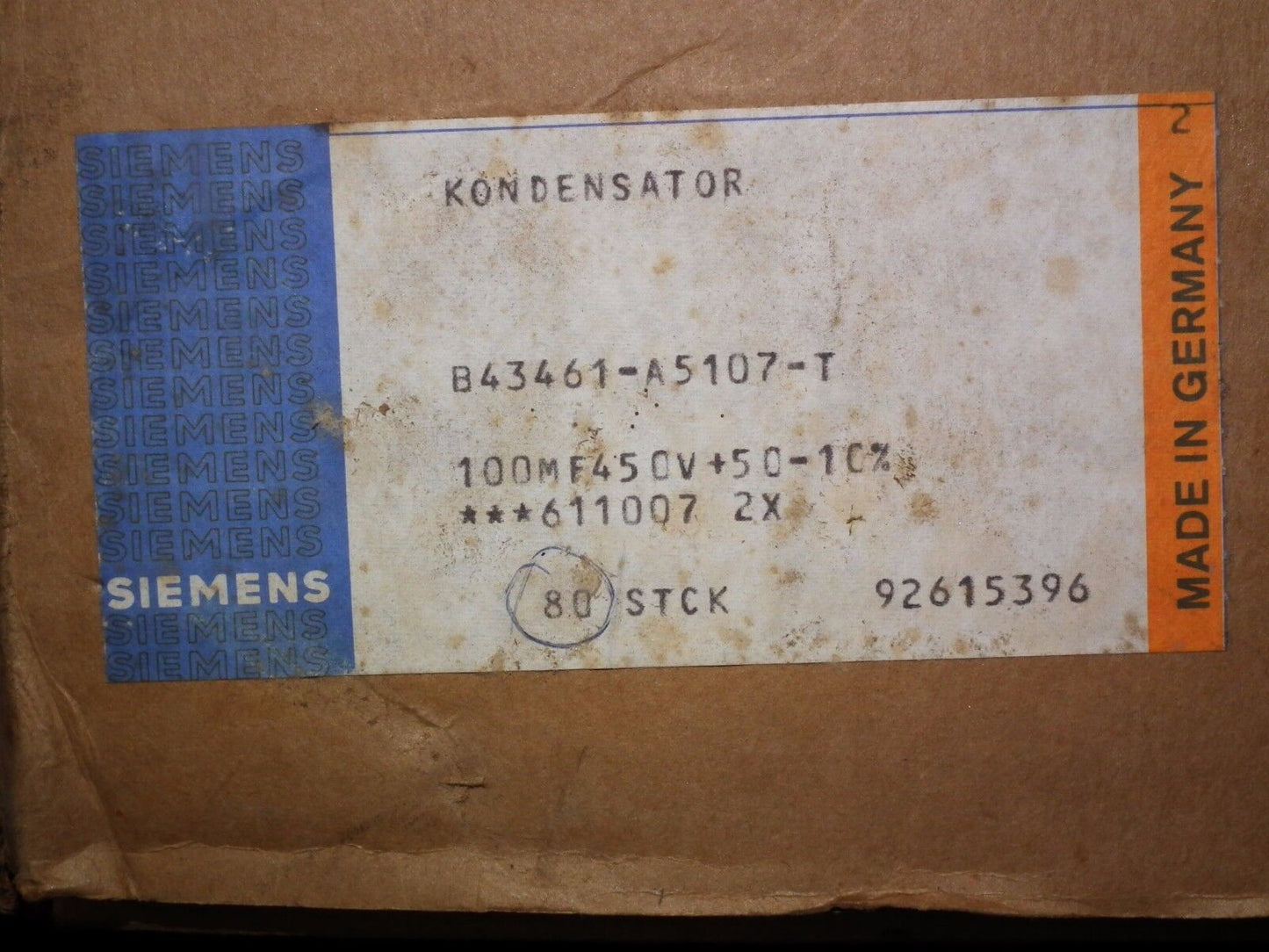 Ten pcs (10) Siemens NOS electrolytic capacitors 100uF 450V West Germany 80s
