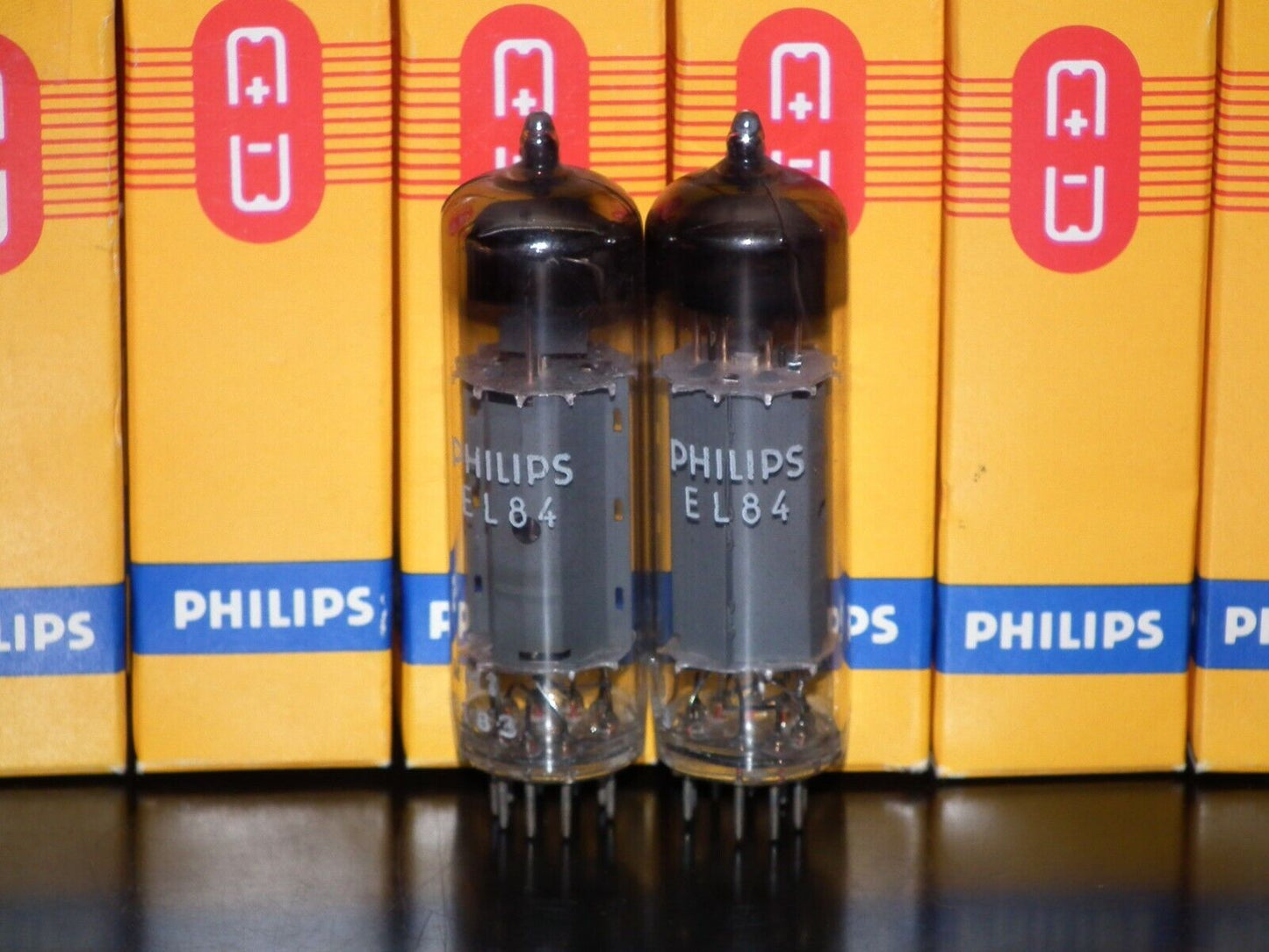 EL84 6BQ5 Mullard - NOS NIB platinum matched pair Blackburn 1971 branded Philips