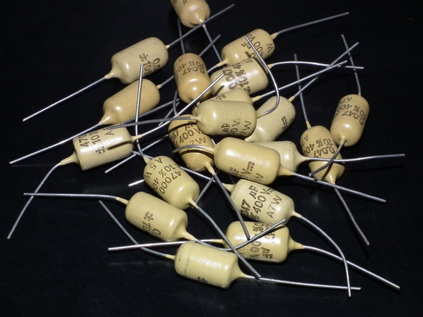 Two vintage Mullard Mustard Capacitors 0.047mfd / 400V (47nF) Marshall,Fender