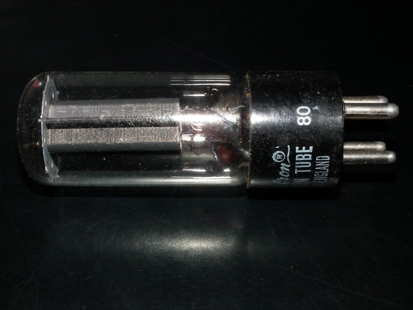 80 Calvertron tube rectifier NOS NIB, old type, round D getter, made in UK