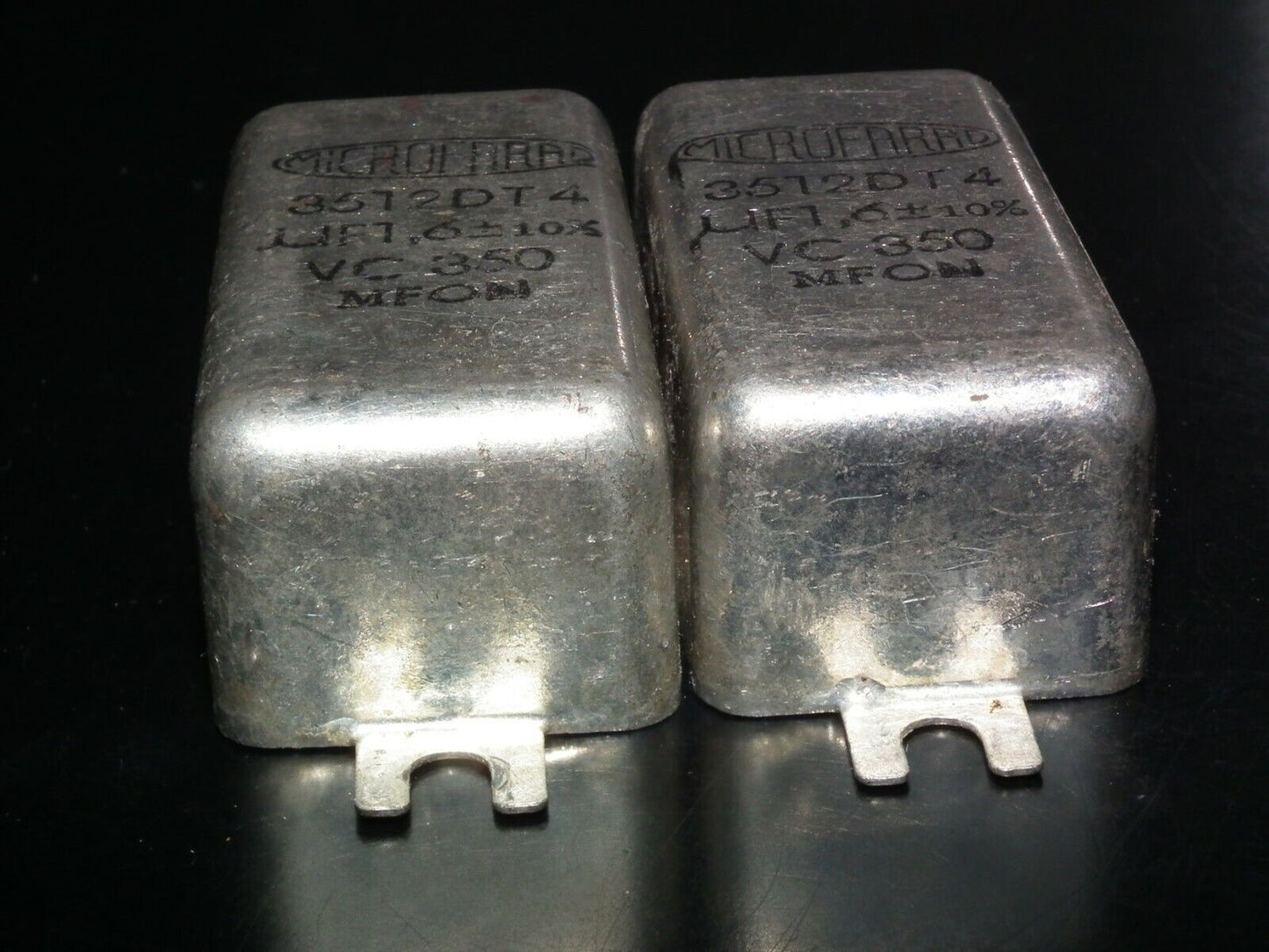 Two vintage PIO capacitors 1.6uF 350V MICROFARAD perfect for tube audio glass