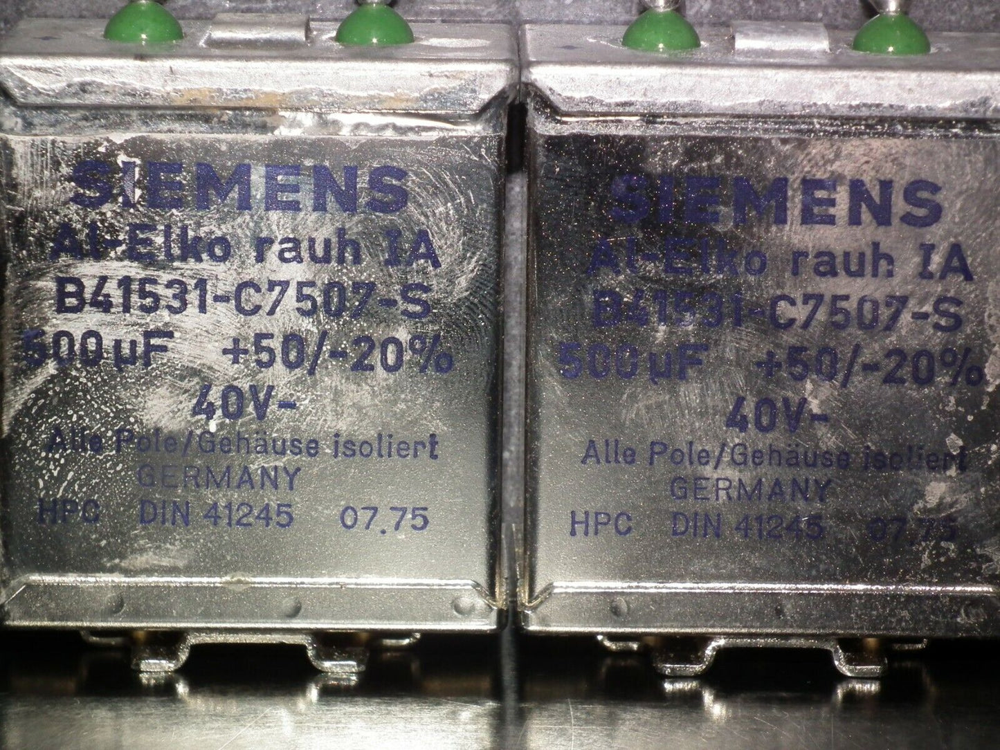 Two NOS vintage Siemens capacitors 500uF 40V Klangfilm audio W.Germany 500mfd