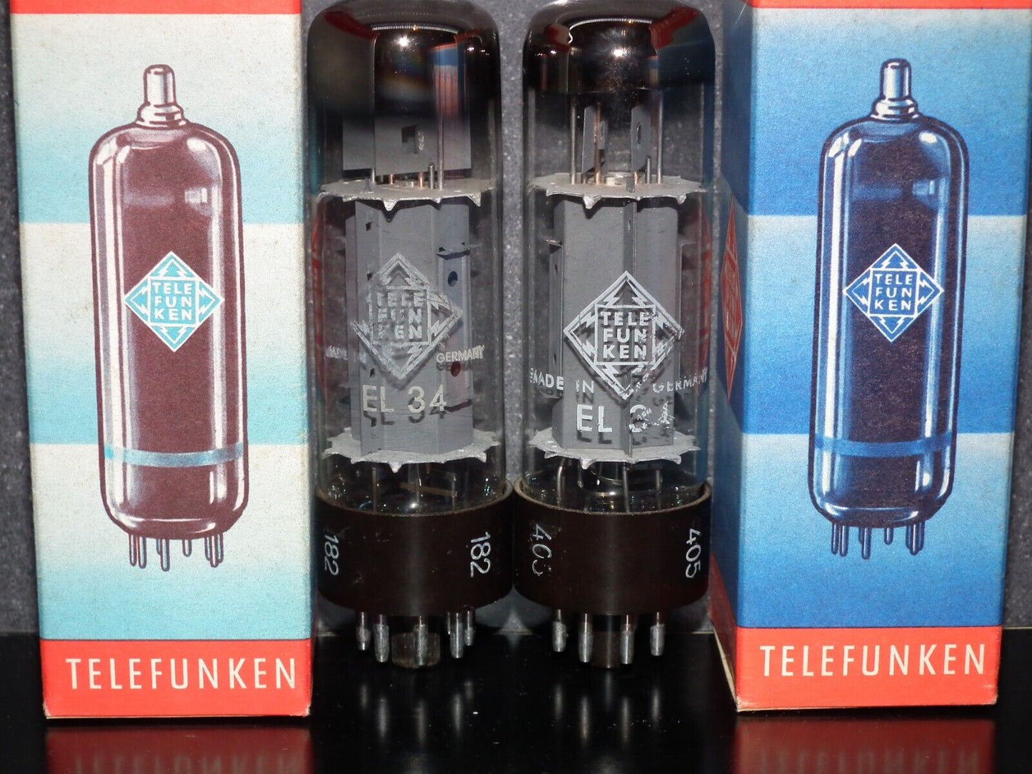 EL34 Telefunken OO Getter Brown Base NOS NIB Platinum Matched Pair Ulm W.Germany