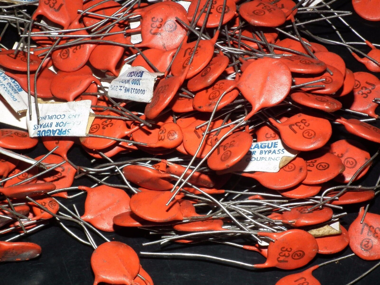 Two NOS Sprague Disc Ceramic Capacitors 33pF 1KV - 0.000033uF 1000V