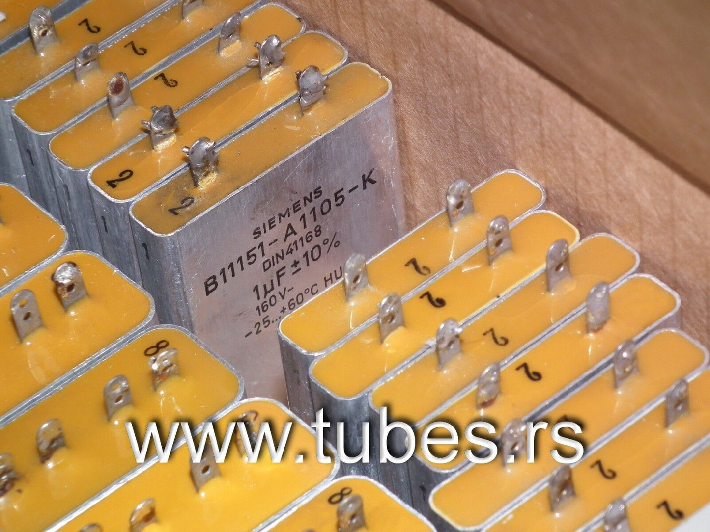 Two vintage Siemens PIO capacitors 1 uF 160V Klangfilm Made in Germany 1978