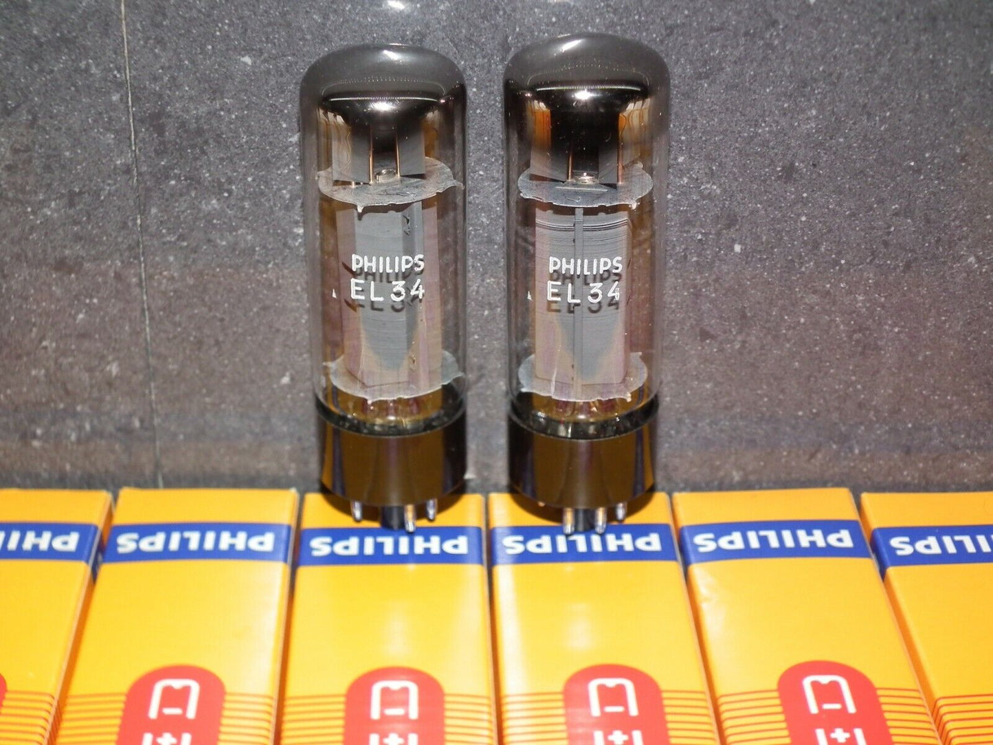 EL34 Mullard Platinum Matched Pair NOS NIB Blackburn Xf4 1979, rebranded Philips