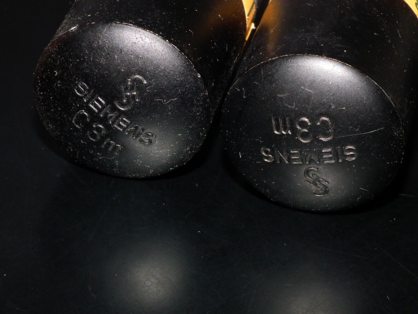 Matched pair C3m Siemens, used, tested NOS. Rare Engraved Tops! Close numbers.