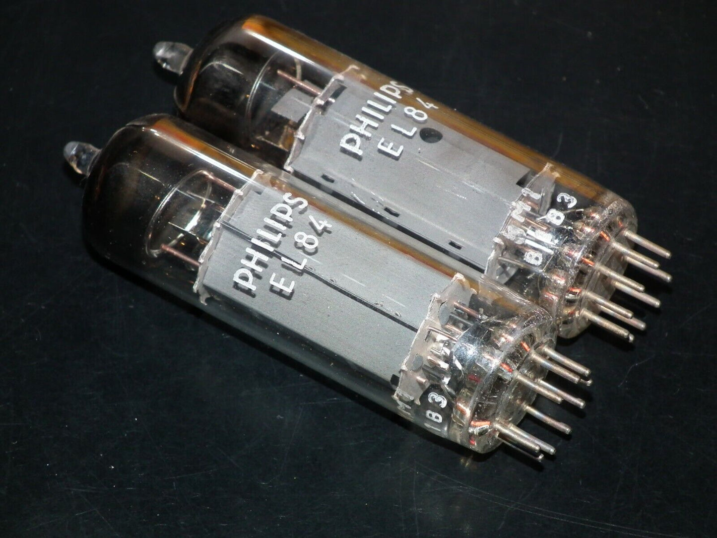 EL84 6BQ5 Mullard - NOS NIB platinum matched pair Blackburn 1971 branded Philips