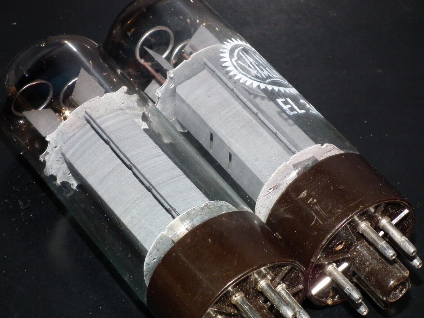 EL34 6CA7 Mullard Xf2 OO Getter Welded Anodes Platinum Matched Pair Tested 75%