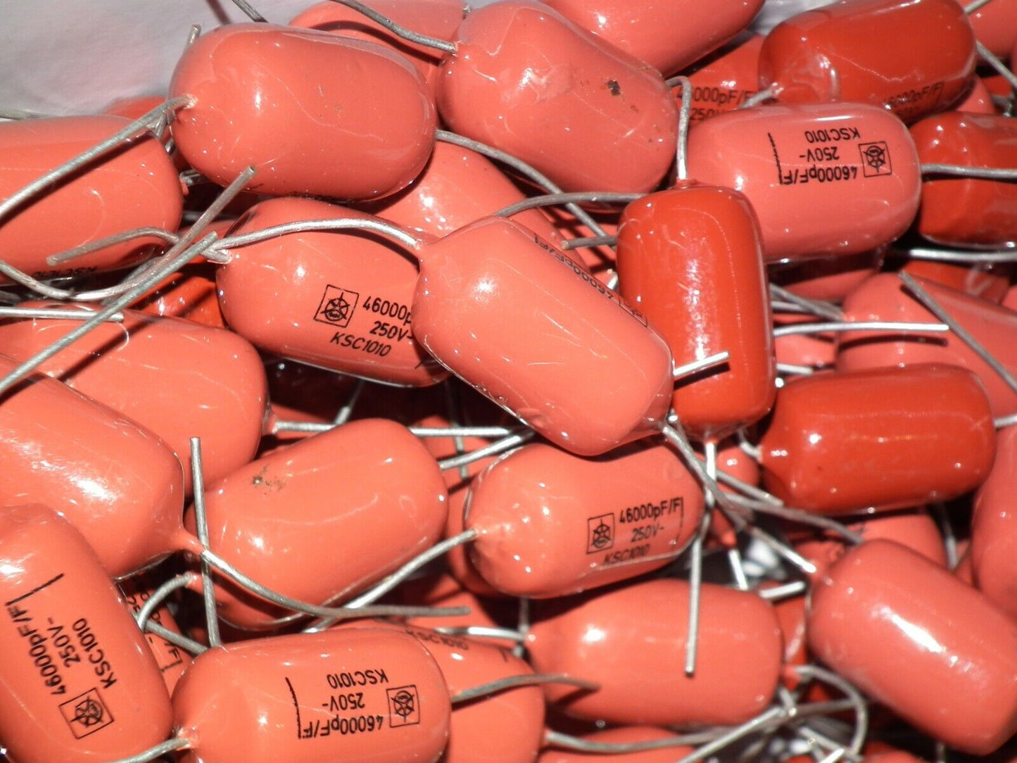 Two polystyrene capacitors 46000pF 0.046uF 250V ISKRA SIEMENS 1974 HI End Tube