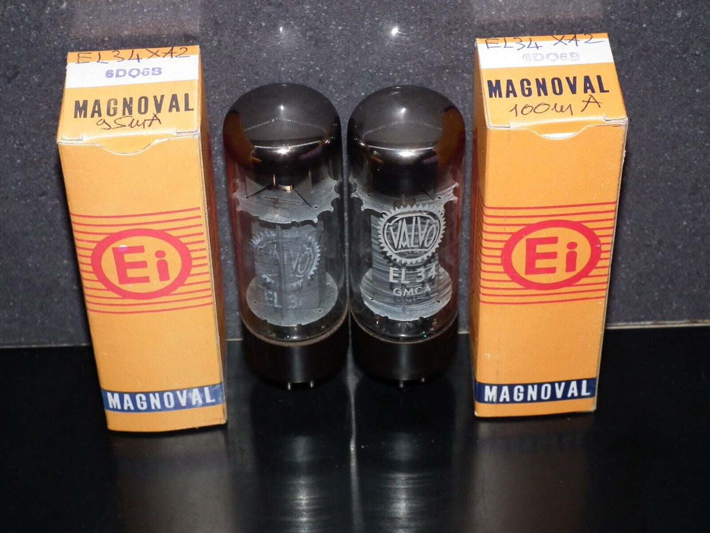 EL34 6CA7 Mullard Xf2 OO Getter Welded Anodes Platinum Matched Pair Tested NOS