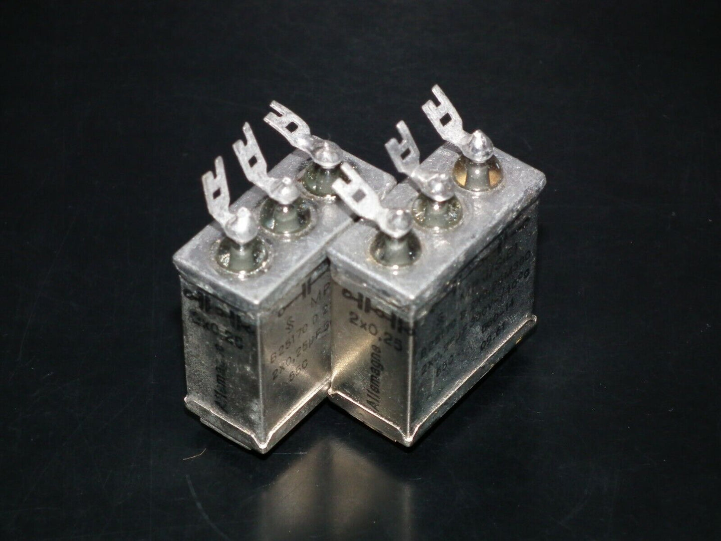 Two vintage Siemens PIO capacitors 2x0.25 uF 300V Klangfilm tube audio 60s NOS