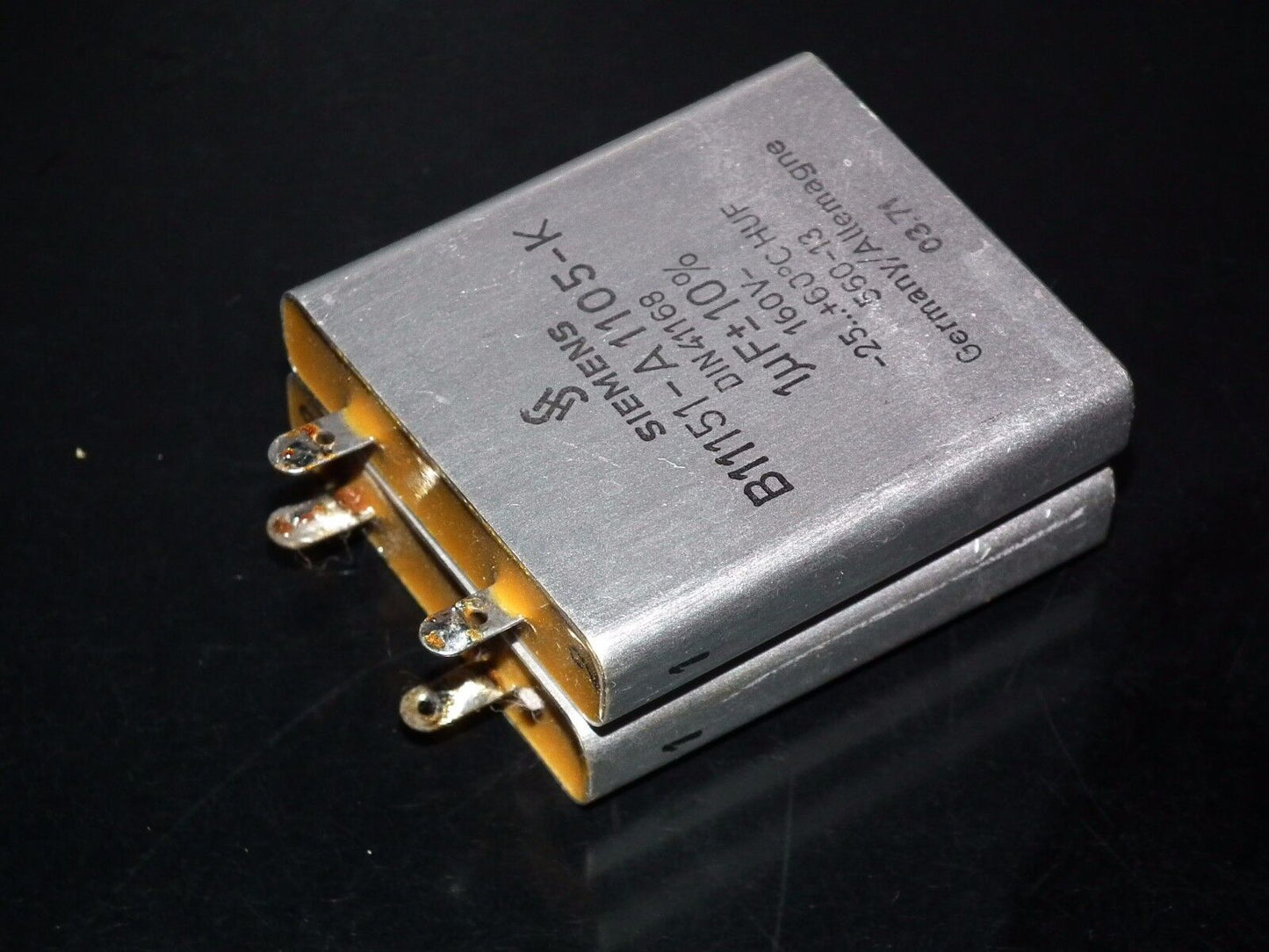 Two vintage Siemens PIO capacitors 1 uF 160V Klangfilm Made in Germany 1978