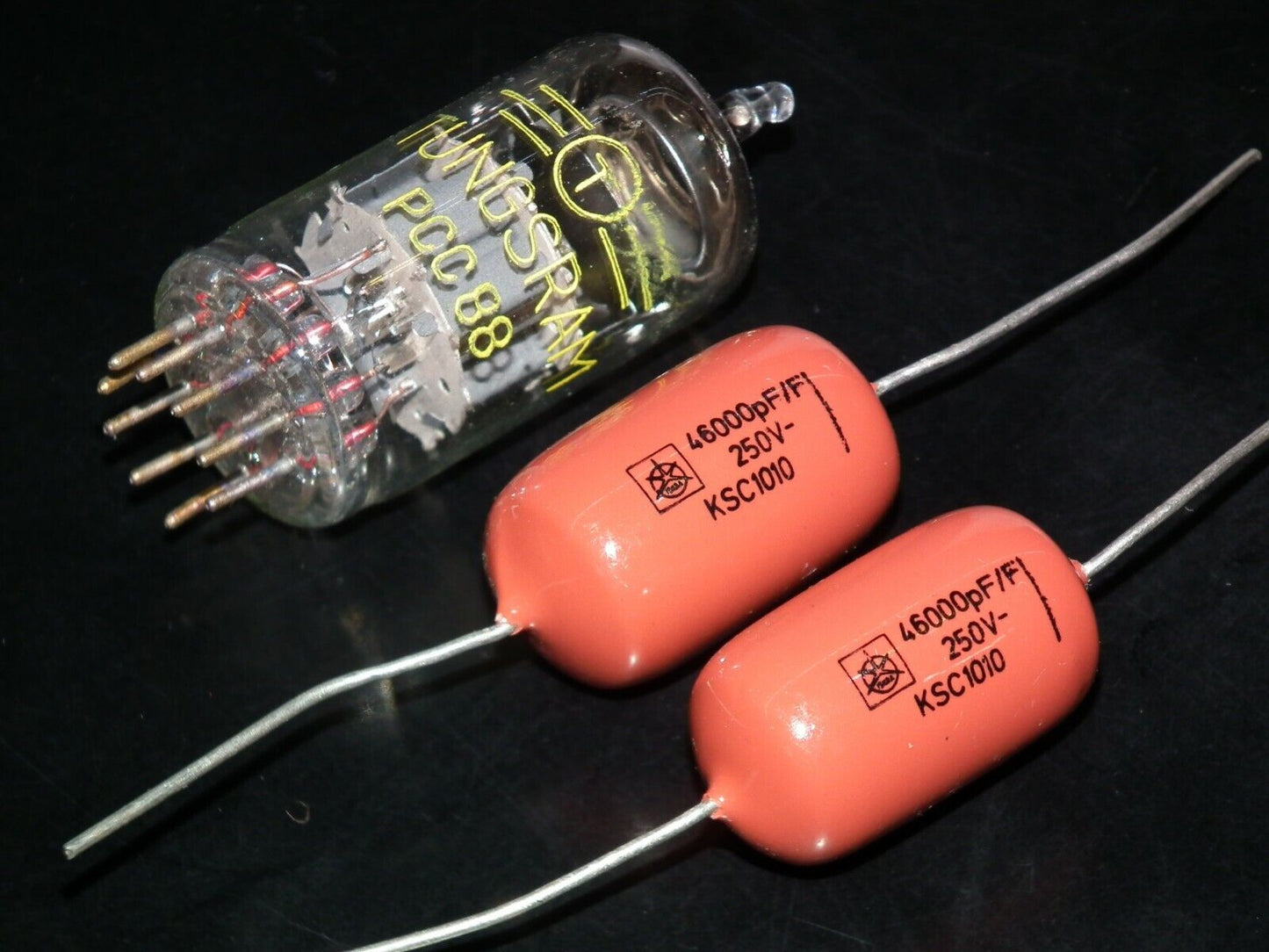 Two polystyrene capacitors 46000pF 0.046uF 250V ISKRA SIEMENS 1974 HI End Tube