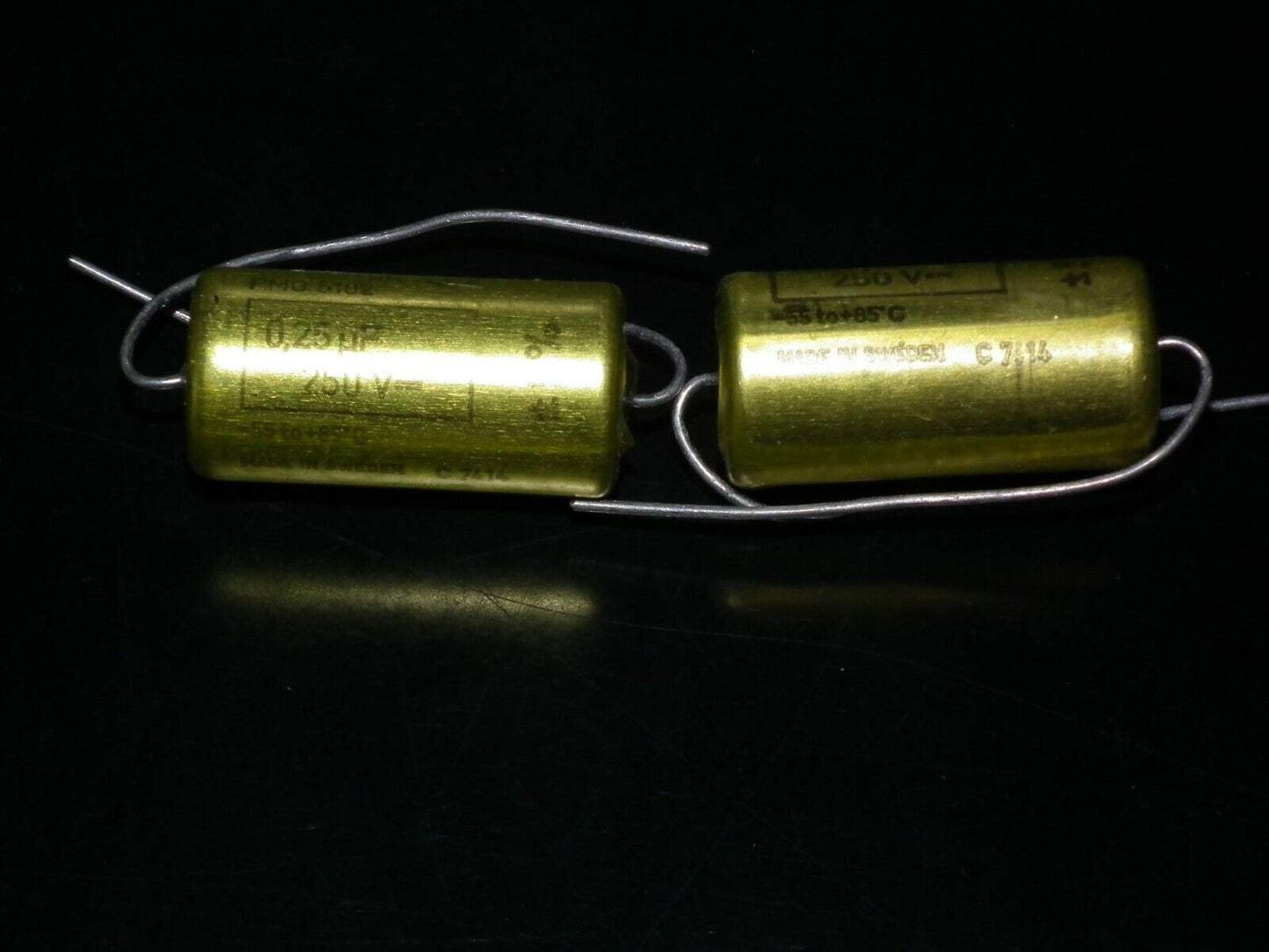 Two vintage MP capacitors 0.25 uF 250V Rifa Sweden PIO - Paper in oil capacitor