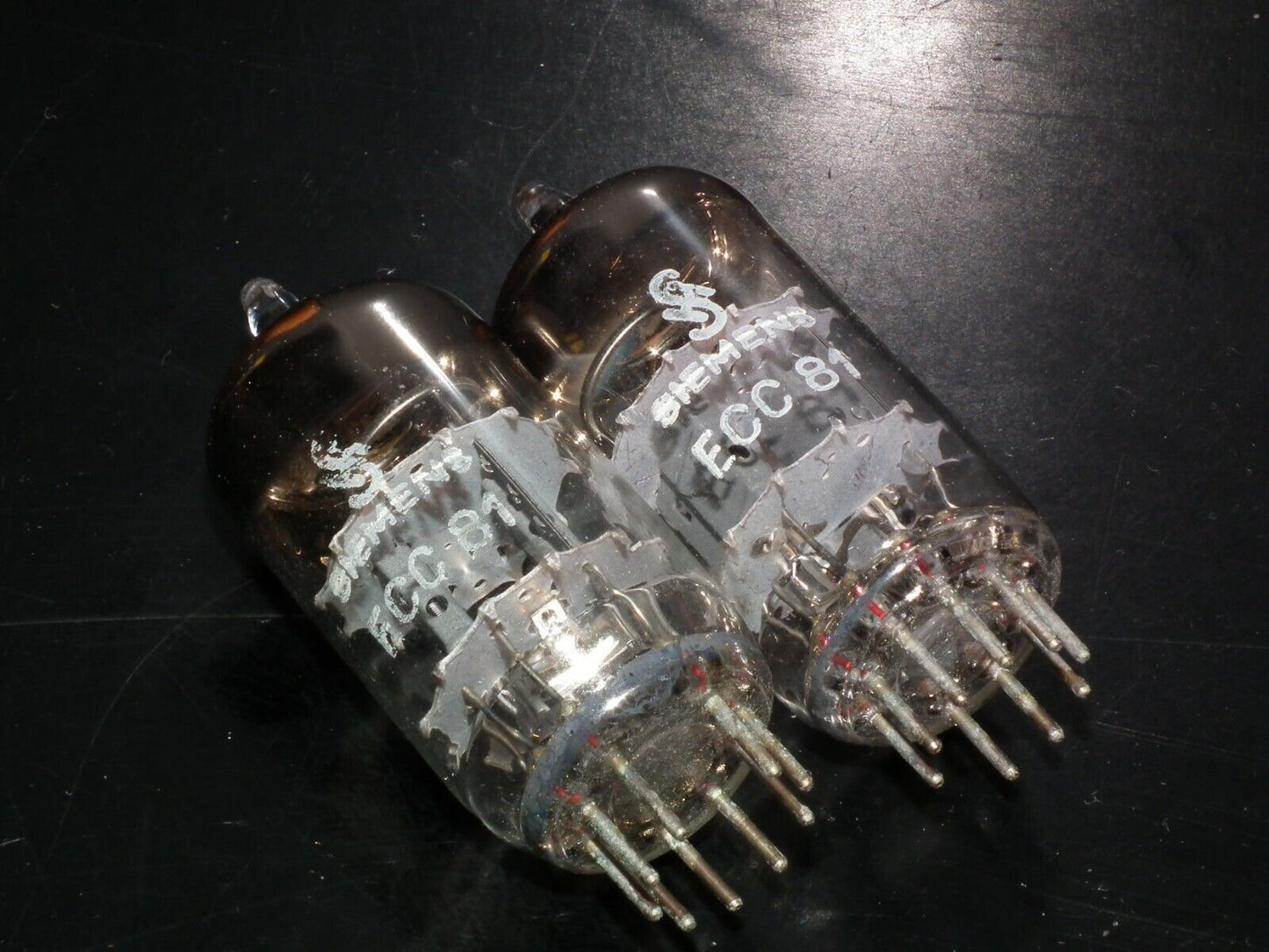 Matched pair ECC81 12AT7 Siemens Halske NOS NIB Big ring getter, Munich plant