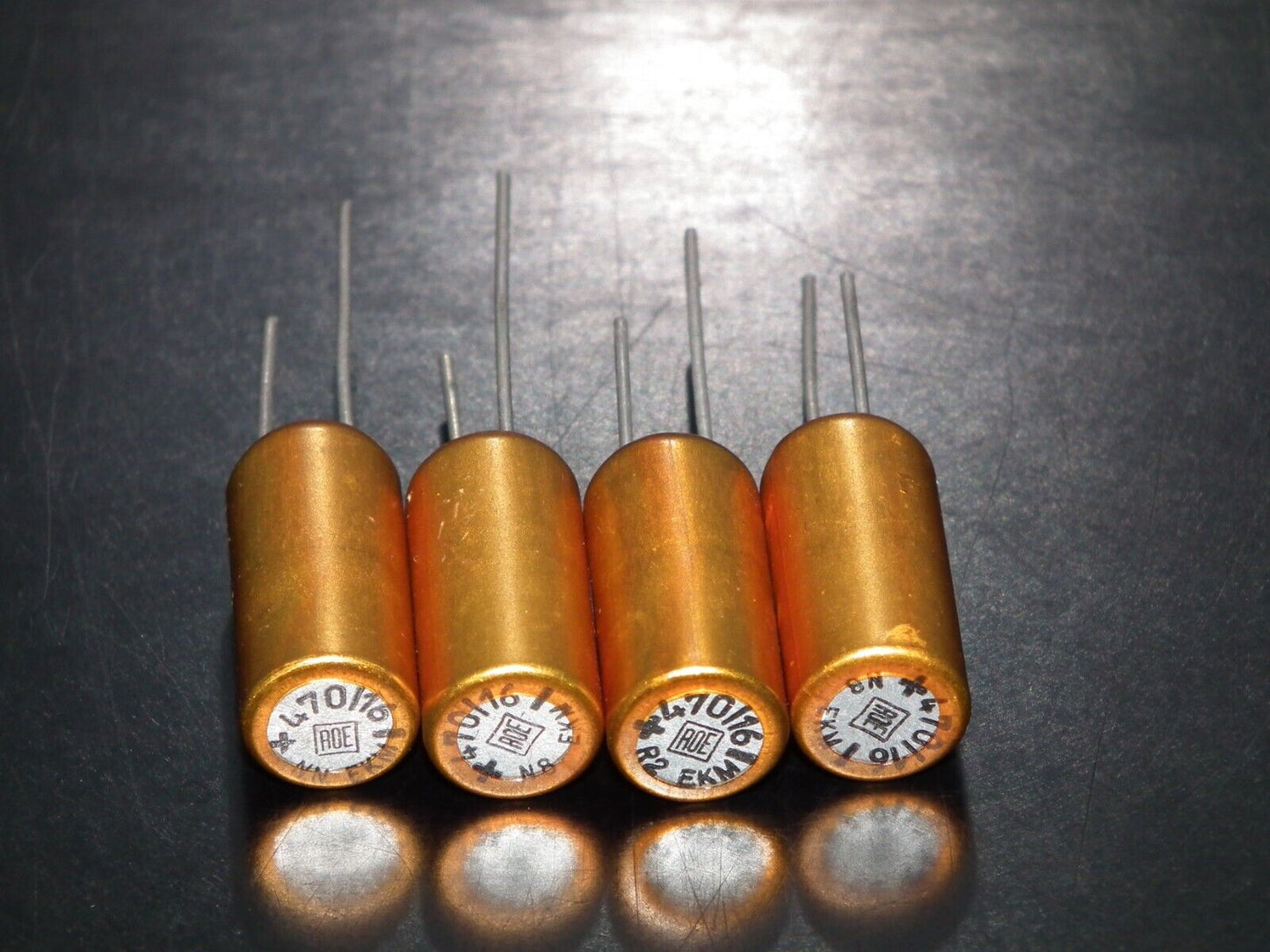 Four vintage NOS electrolytic capacitors 470uF 16V ROE Gold Serie Germany 470mfd