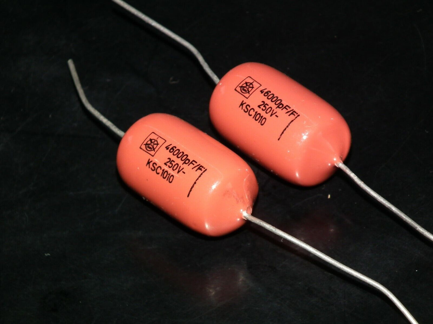 Two polystyrene capacitors 46000pF 0.046uF 250V ISKRA SIEMENS 1974 HI End Tube