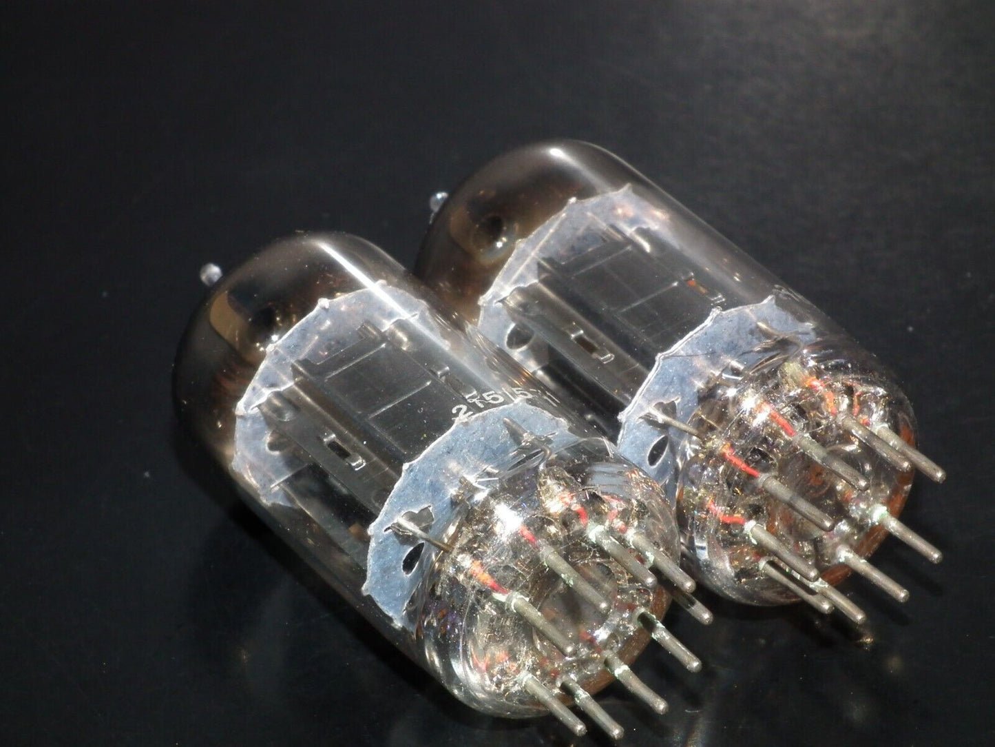 Matched Pair BRIMAR 12AU7 ECC82 Long Black Anodes Inclined Square Getter Carbon