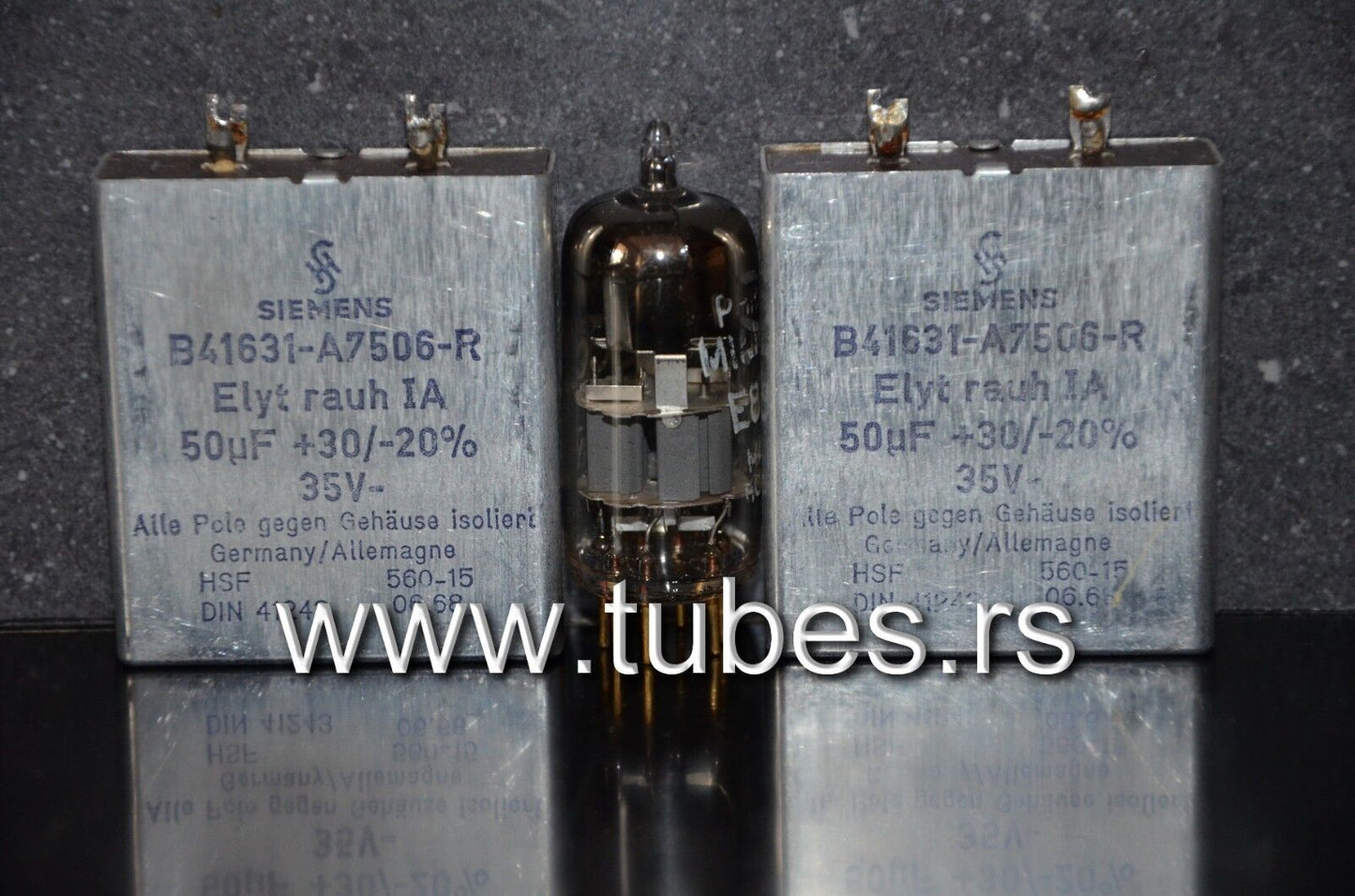 Two vintage Siemens electrolytic capacitors 50uF / 35V Klangfilm, West Germany