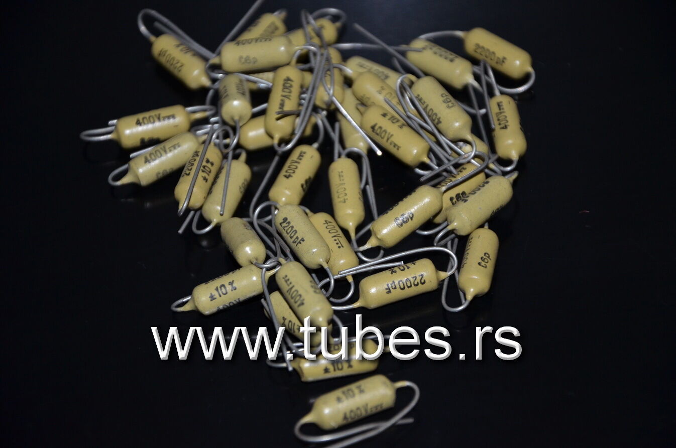 Two vintage Mullard Mustard Philips Capacitor 2200pf /400V Marshall,Fender ...