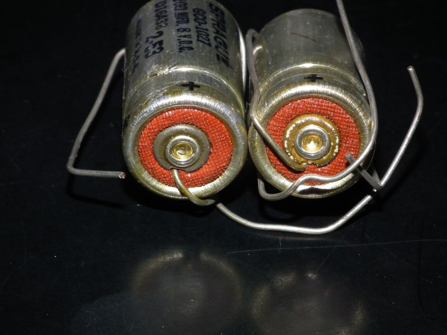 Two (2 pcs) Vintage NOS Capacitors Sprague 100uF 8V