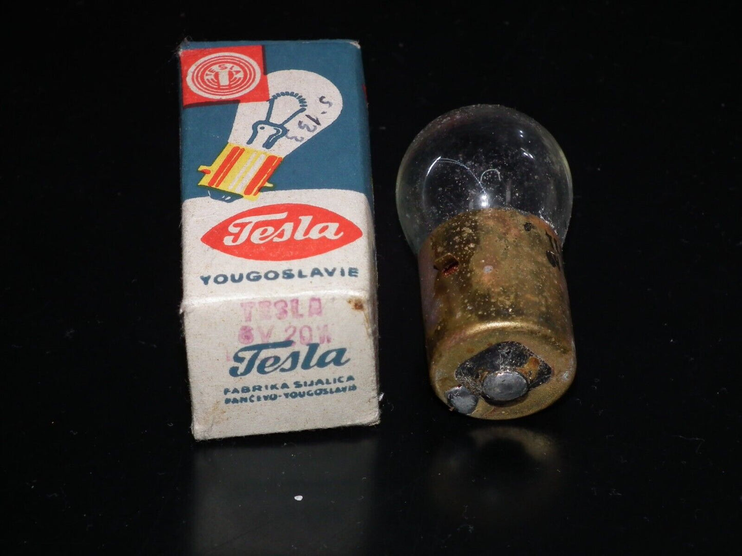 Vintage Car Bulb Tesla 6V 20W NOS NIB Made in Yugoslavia in 60s, tested 100%