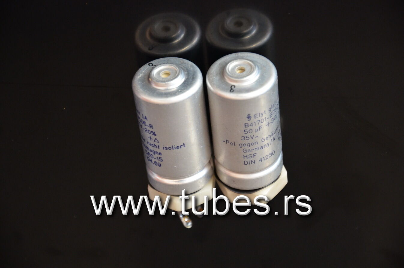 Two vintage Siemens electrolytic capacitors 50uF / 35V Klangfilm West Germany