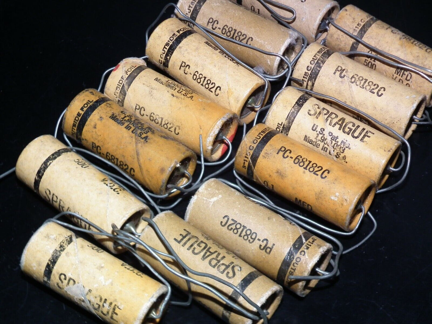 Two vintage SPRAGUE capacitors 0.1uF 500V NOS Guitar Amp MICAMOLD WAX PAPER